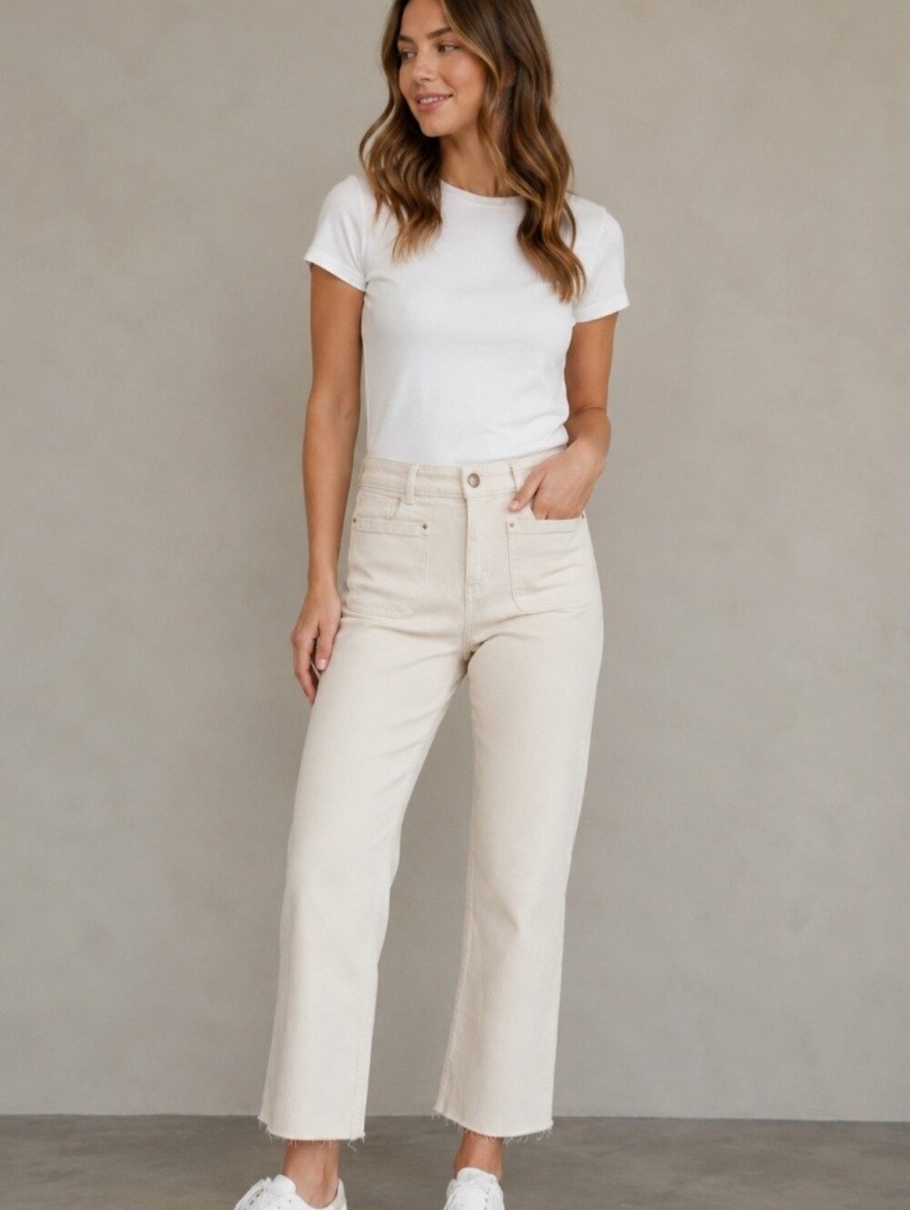 Zara Jeans Size 4 Denim Jean Cream Natural Patch Pocket Ankle NEW NWT